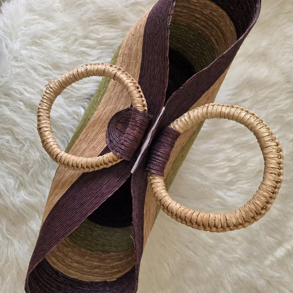 Bohemian Straw Bag Tote Large Colorblock Raffia Resortwear Vacation Beach